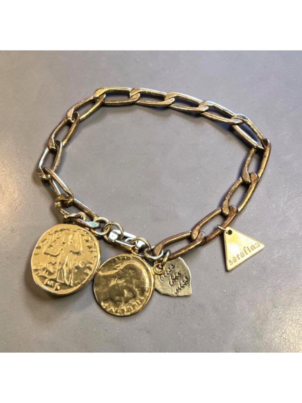 Serefina Open Link Coin Dangle Bracelet 6.5 Inches Gold-Tone  Medallion Charms